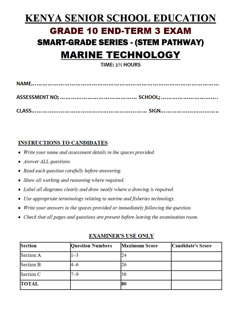Thumbnail preview of Grade 10 Marine Technology End Term 3 2026 Exam 7