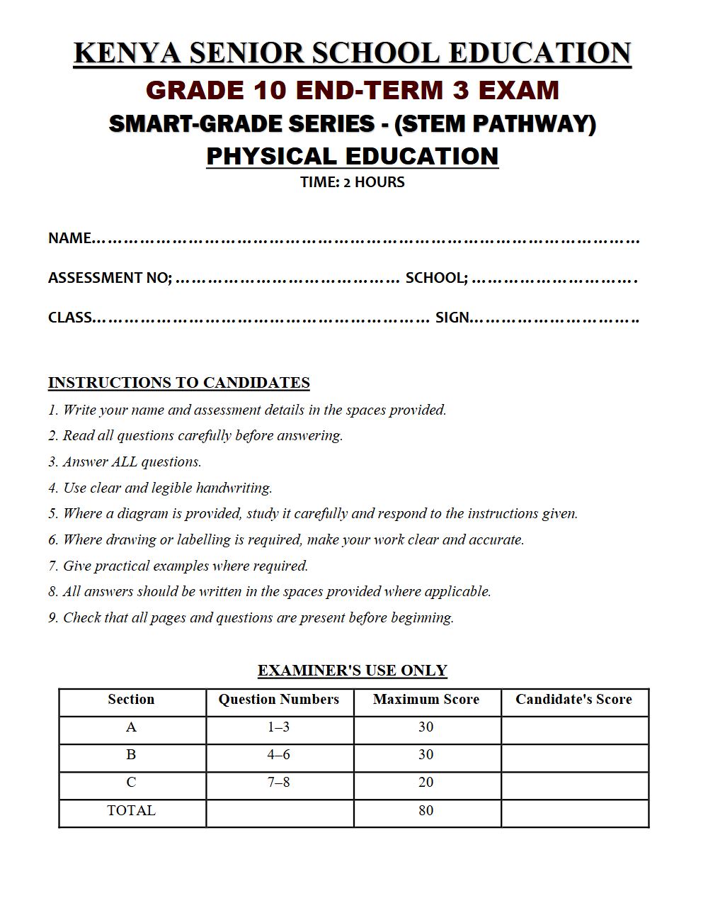 Thumbnail preview of Grade 10 Physical Education Paper 1 End Term 3 2026 Exam 7