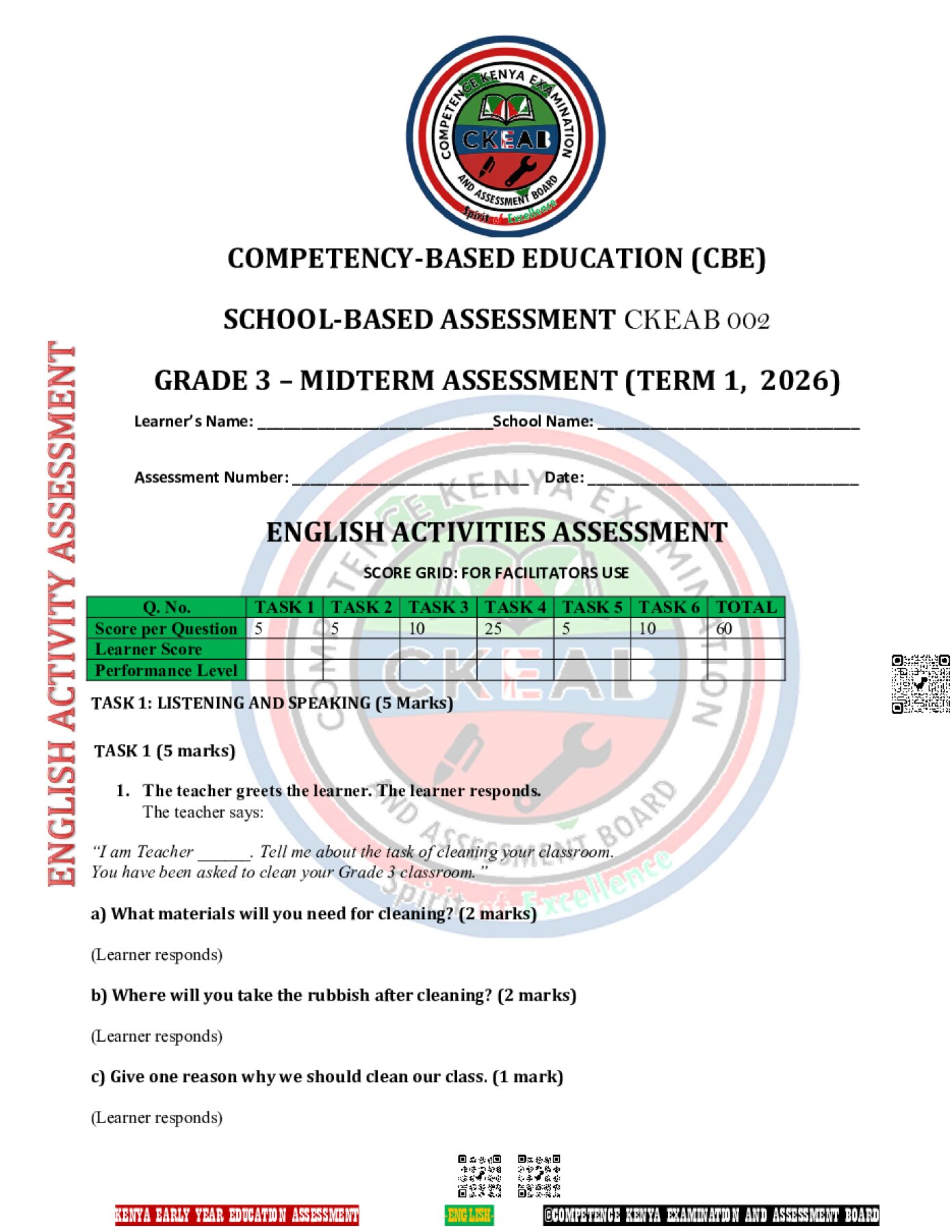 Thumbnail preview of GRADE 3 2026 Examinations Grade 3 2026 Exam English 012