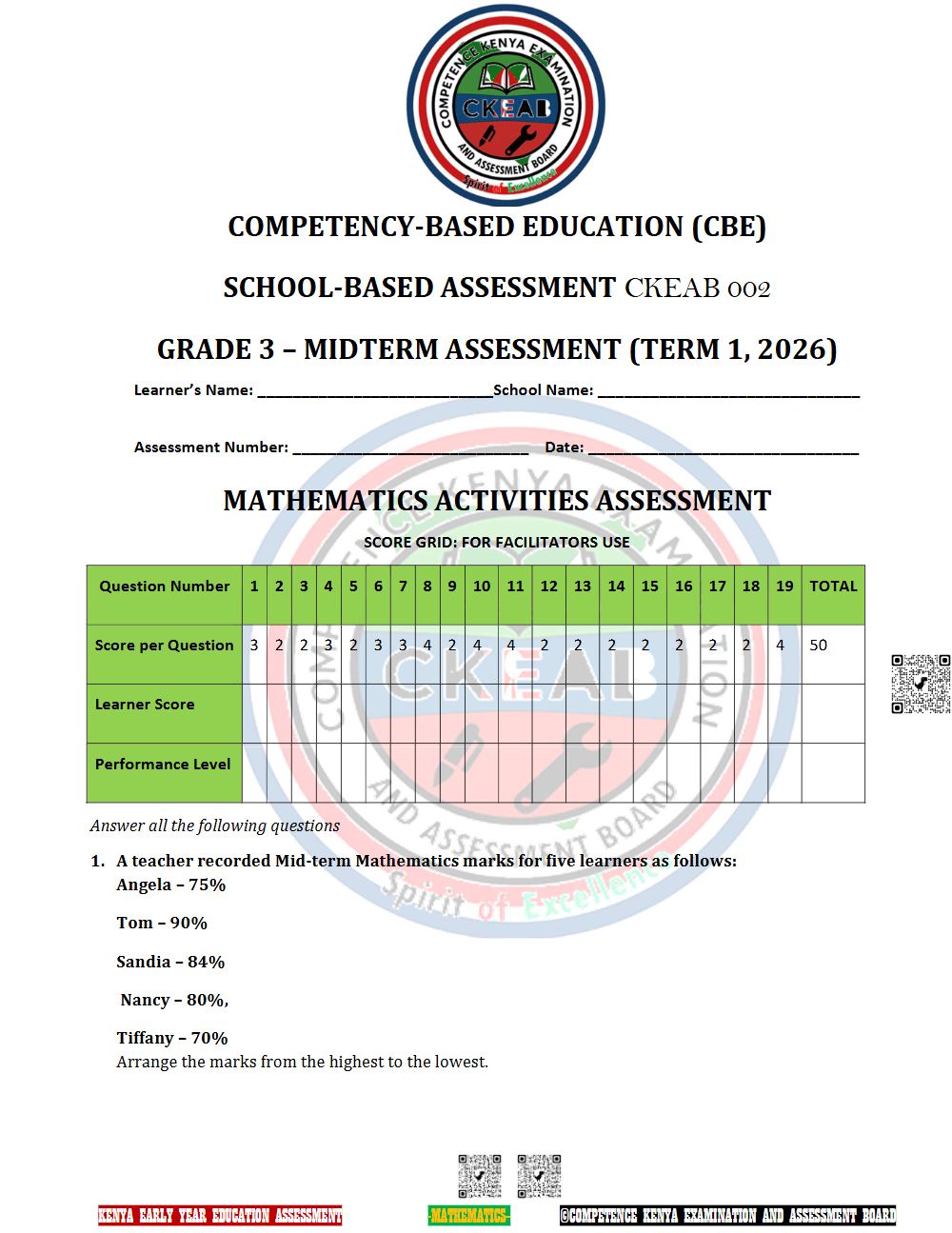 Thumbnail preview of GRADE 3 2026 Examinations Grade 3 2026 Exam Mathematics 012