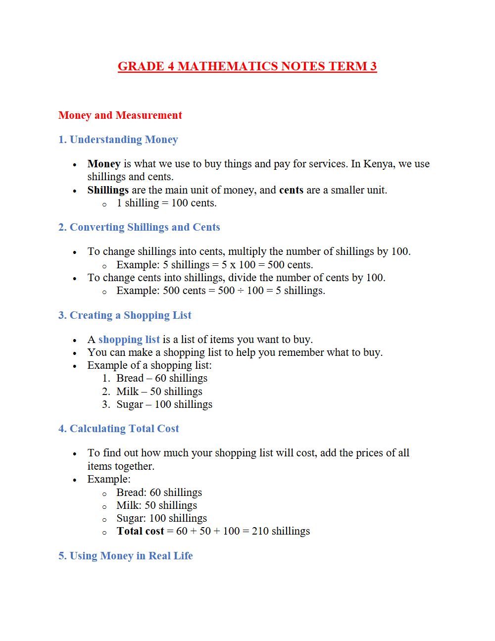 Thumbnail preview of Grade 4 Mathematics Notes Term 3