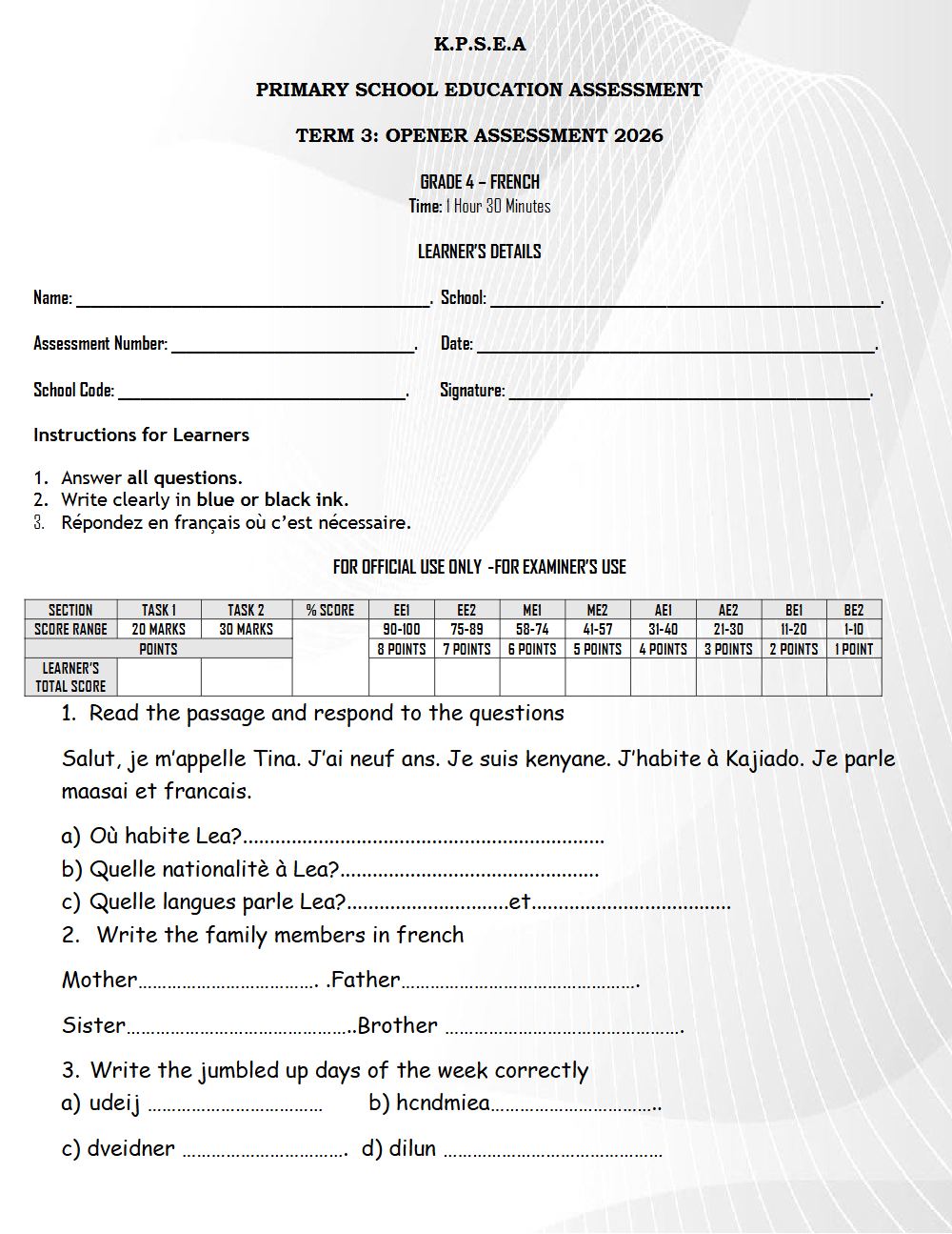 Thumbnail preview of Grade 4 Term 3 2026 Opener French