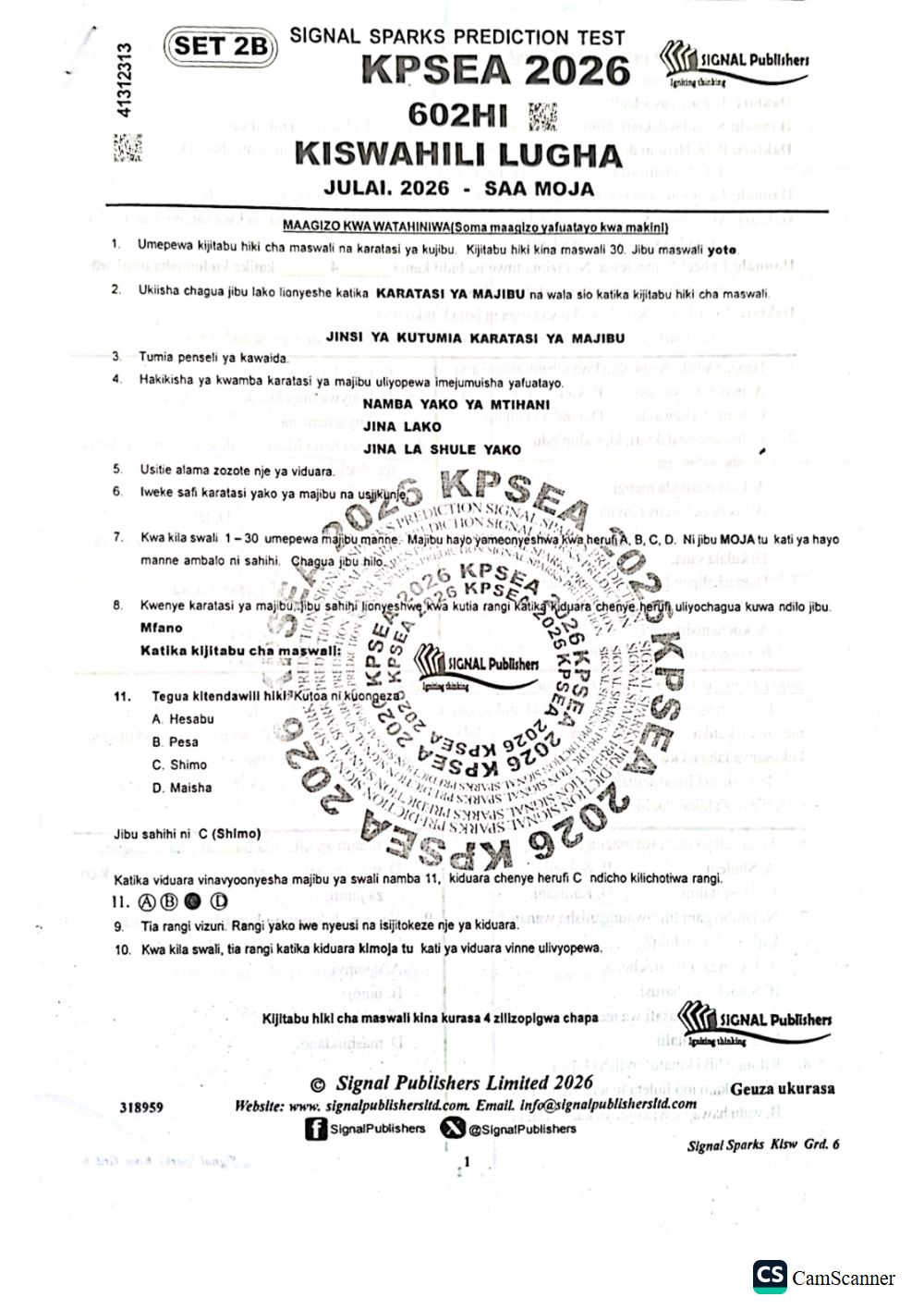 Thumbnail preview of Grade 6 2026 KPSEA Prediction Kiswahili