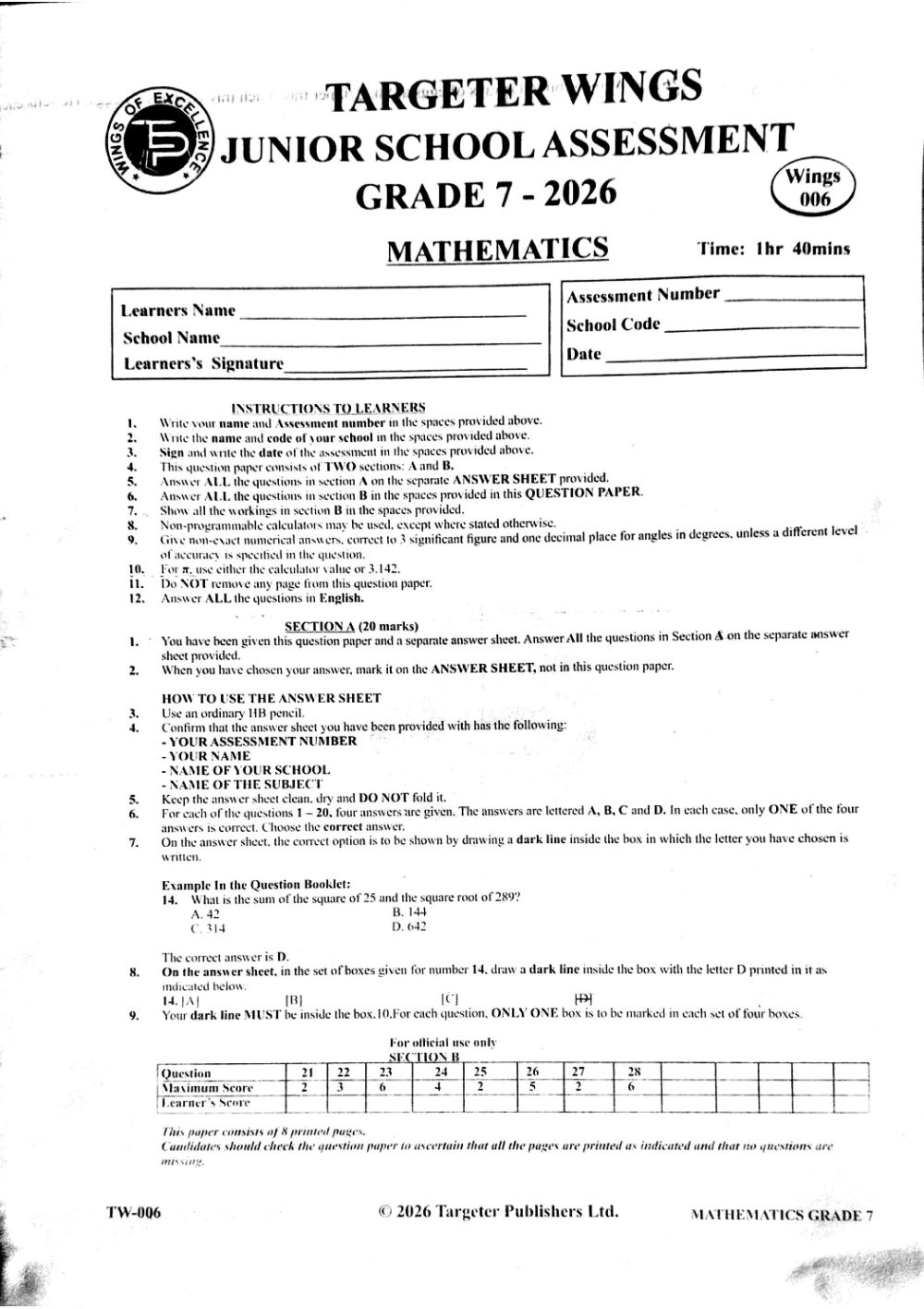 Thumbnail preview of Grade 7 Term 2 (1) 2026 Mathematics