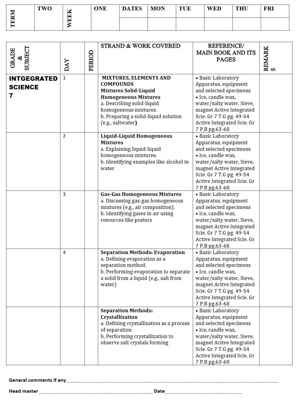 Thumbnail preview of Grade 7 Term 2 Integrated Science Records Of Work