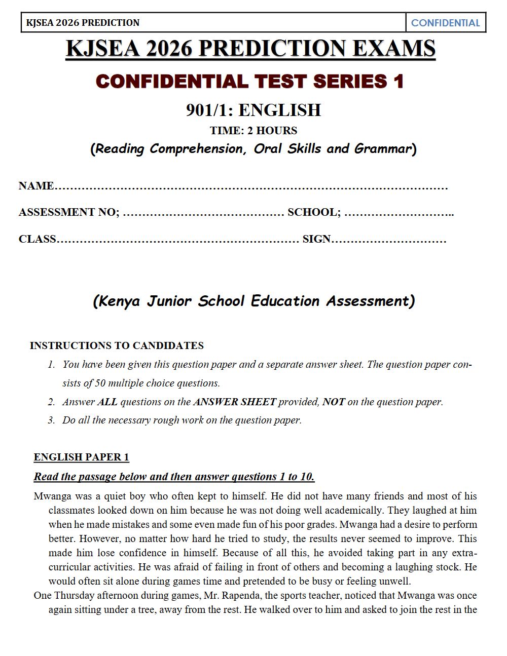 Thumbnail preview of Grade 9 English Paper 1 KJSEA Prediction 2026_10