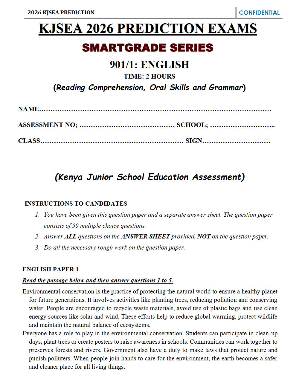 Thumbnail preview of Grade 9 English Paper 1 KJSEA Prediction 2026_12