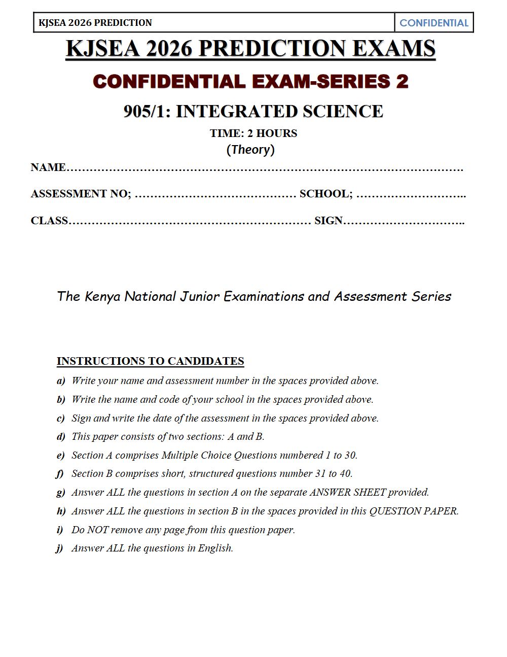 Thumbnail preview of Grade 9 Integrated Science Paper 1 KJSEA Prediction 2026_11
