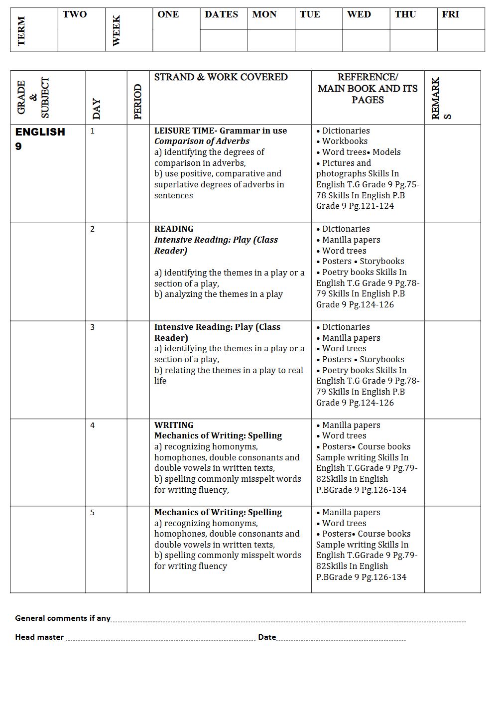 Thumbnail preview of Grade 9 Term 2 English Records Of Work