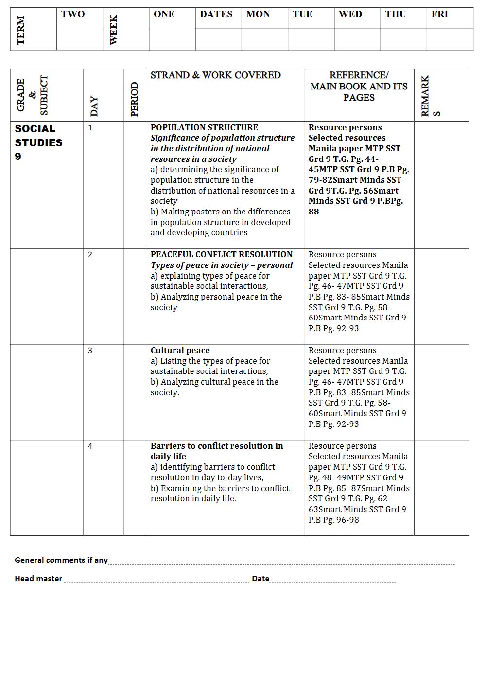 Thumbnail preview of Grade 9 Term 2 Social Records Of Work