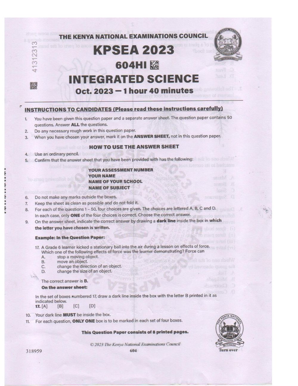 Thumbnail preview of KPSEA 2023 Integrated Science