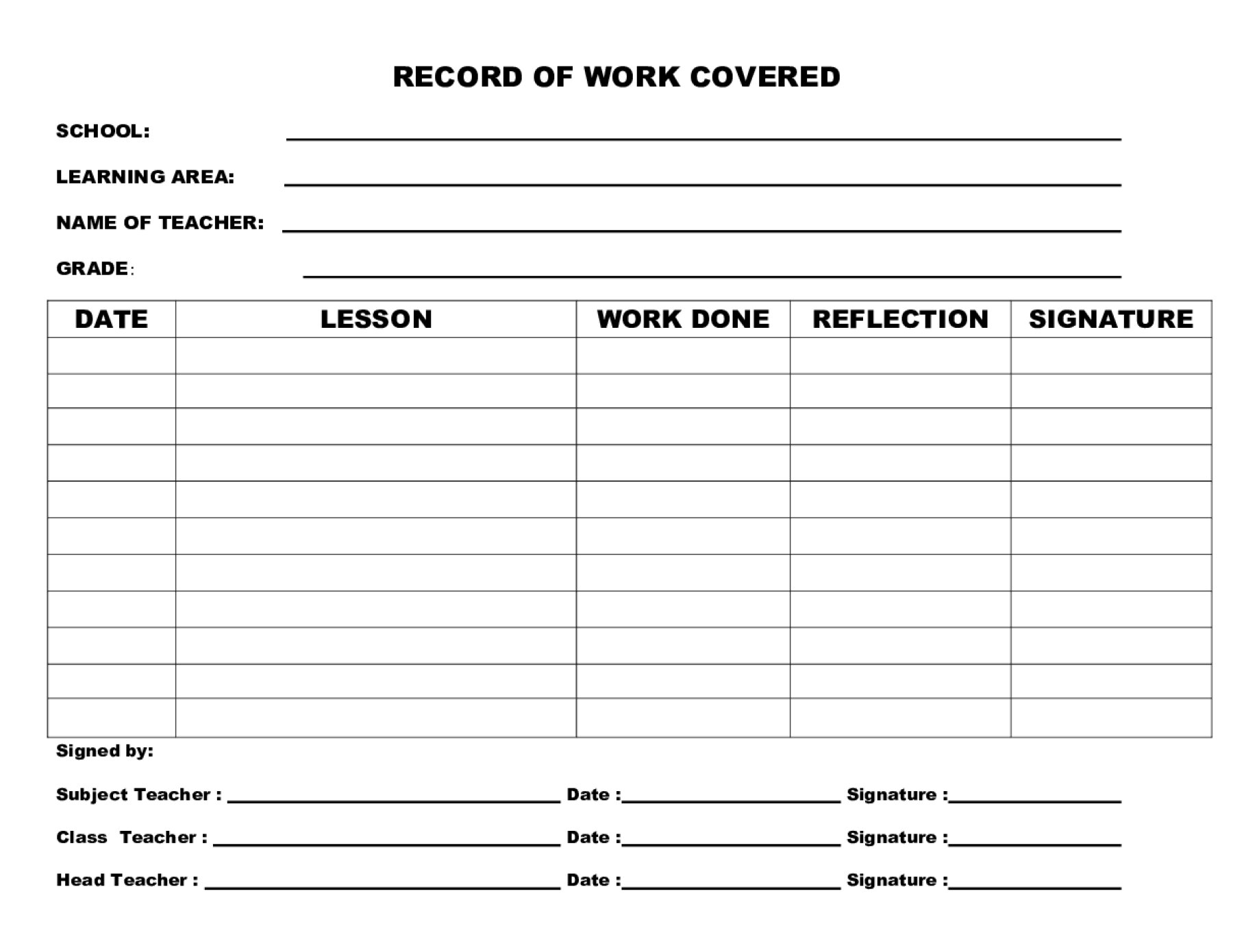 Thumbnail preview of CBC Record of Work Template