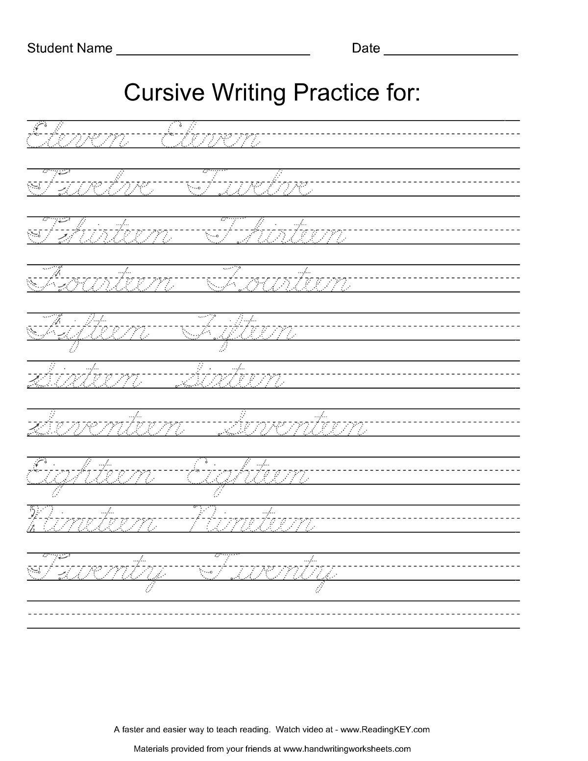 Thumbnail preview of Cursive Writing Numbers 11 20