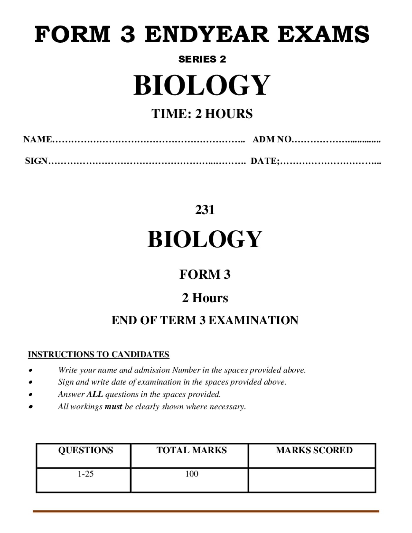 Thumbnail preview of Form 3 Biology End Term 3 2026_2