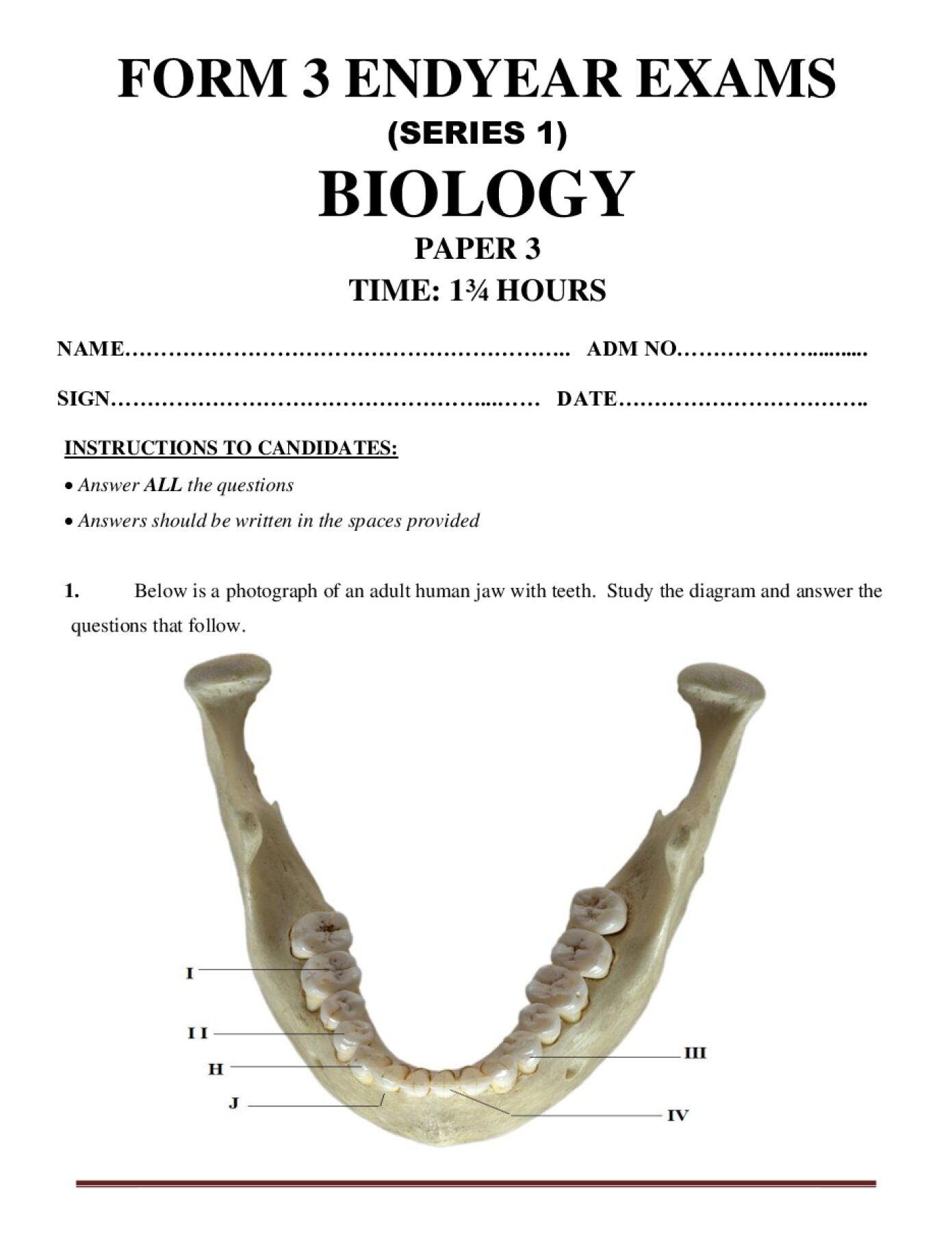 Thumbnail preview of Form 3 Biology Paper 3 End Term 3 2026_1