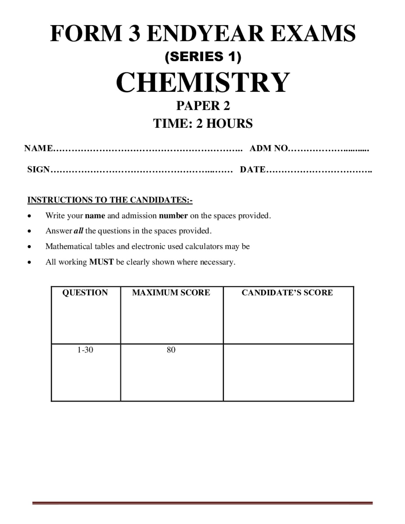 Thumbnail preview of Form 3 Chemistry Paper 2 End Term 3 2026_1