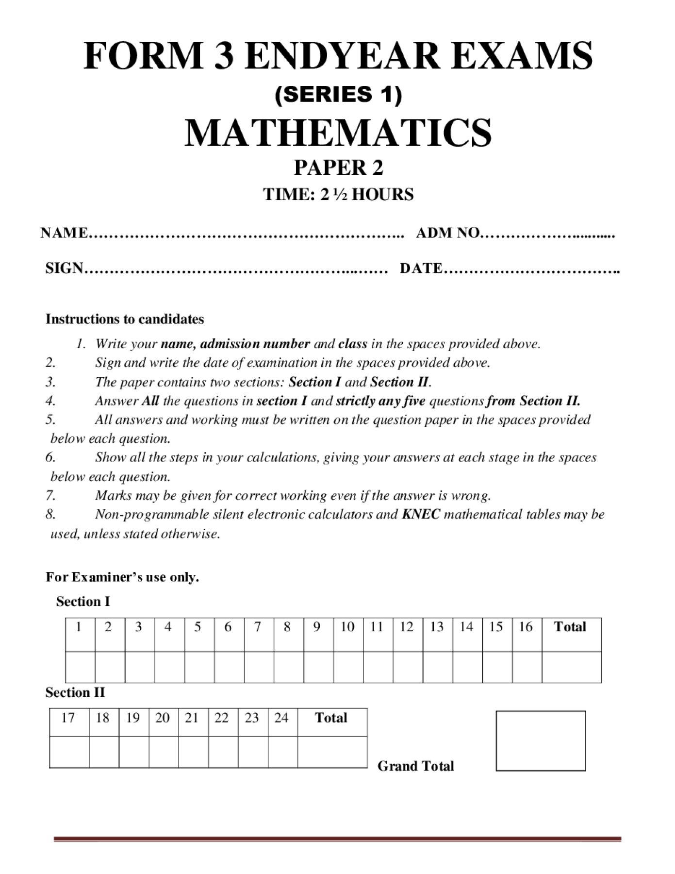 Thumbnail preview of Form 3 Mathematics Paper 2 End Term 3 2026_1