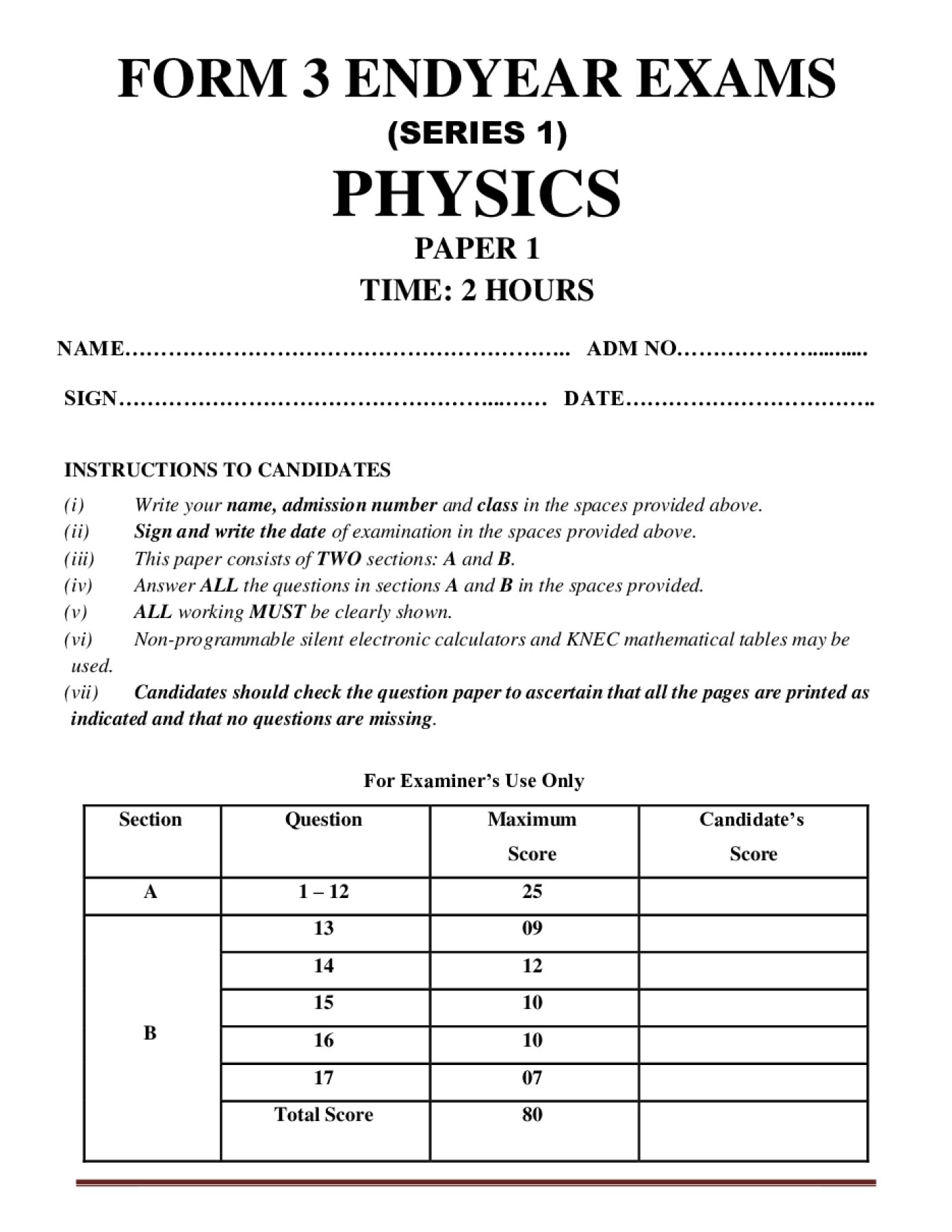 Thumbnail preview of Form 3 Physics Paper 1 End Term 3 2026_1