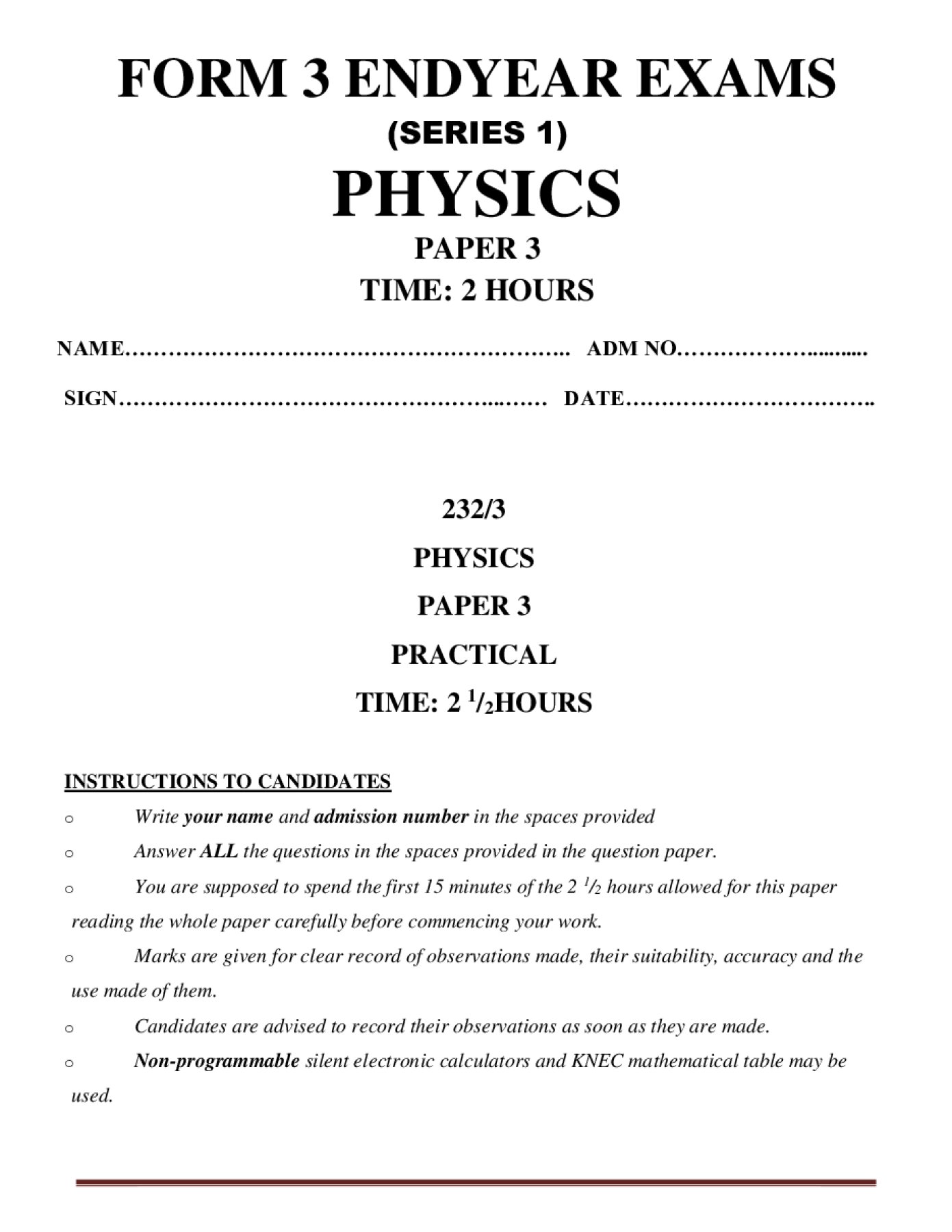 Thumbnail preview of Form 3 Physics Paper 3 End Term 3 2026_1
