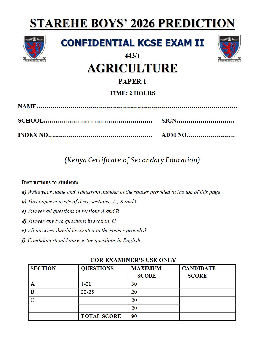 Preview of Form 4 KCSE Prediction Agriculture Paper 1 Prediction Paper 2026