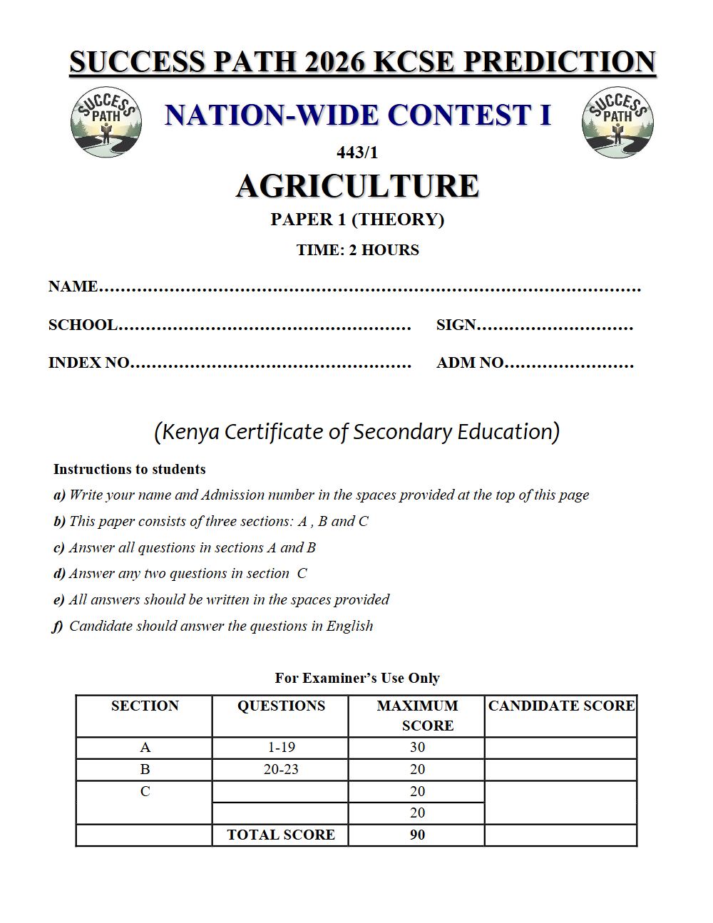 Preview of Form 4 KCSE Prediction Agriculture Paper 1 Prediction Paper 2026