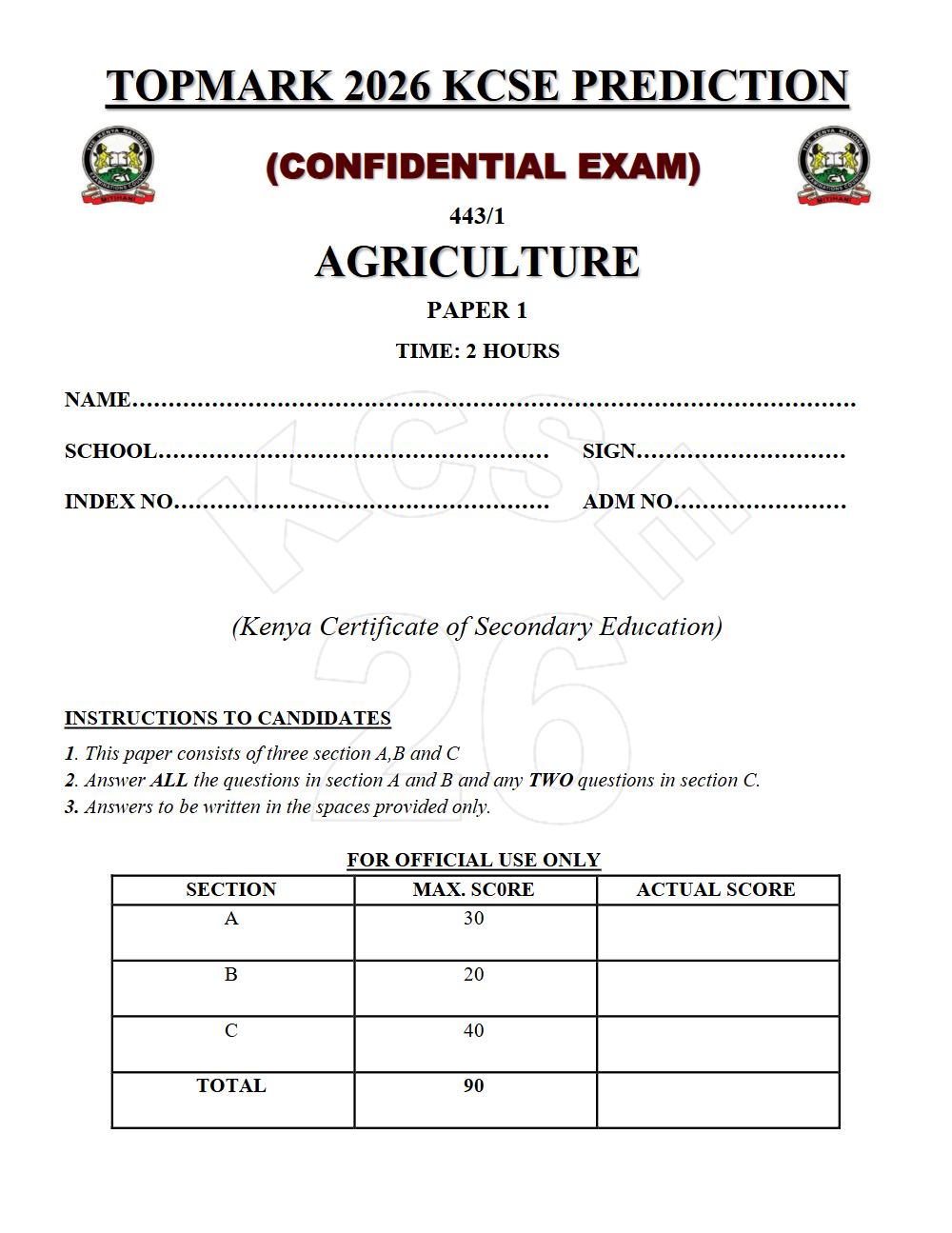 Preview of Form 4 KCSE Prediction Agriculture Paper 1 Prediction Paper 2026