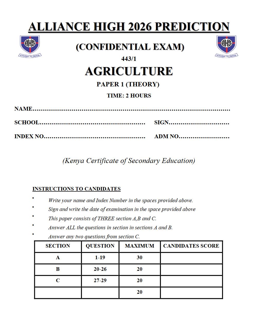 Preview of Form 4 KCSE Prediction Agriculture Paper 1 Prediction Paper 2026