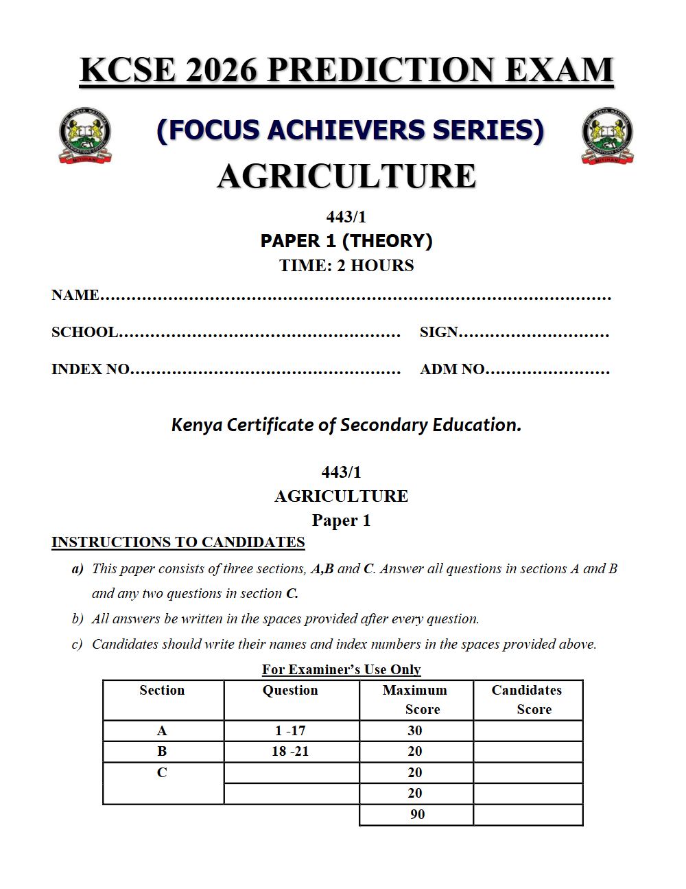 Thumbnail preview of Form 4 Agriculture Paper 1 KCSE Prediction 2026_8