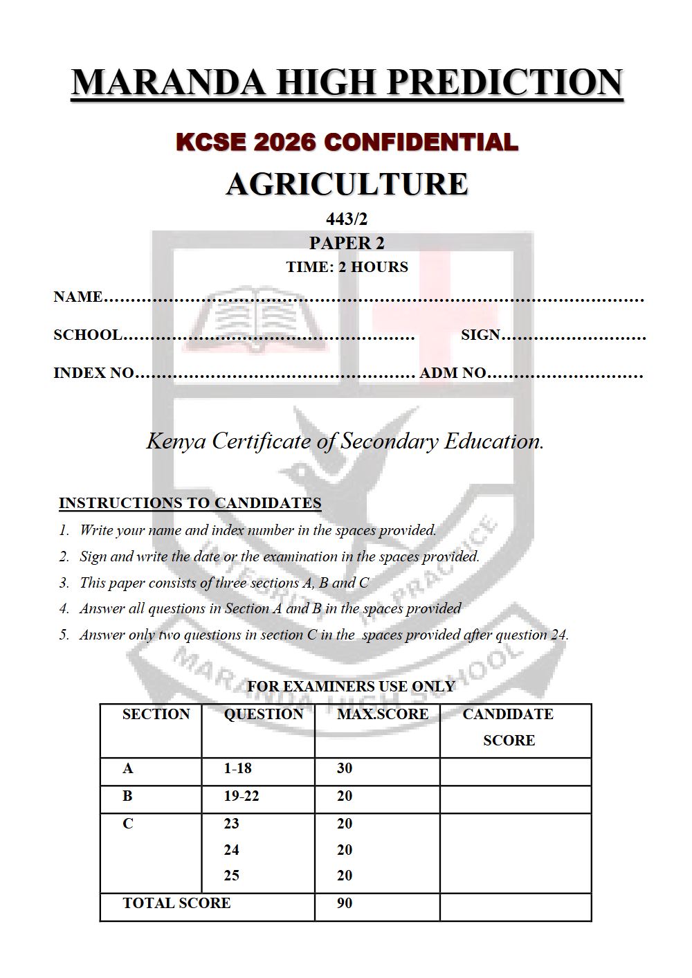Thumbnail preview of Form 4 Agriculture Paper 2 KCSE Prediction 2026_22