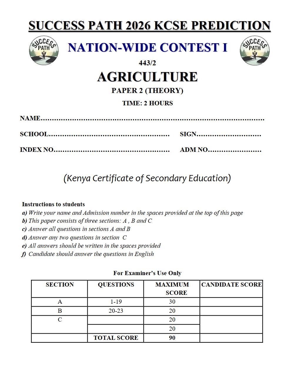 Preview of Form 4 KCSE Prediction Agriculture Paper 2 Prediction Paper 2026