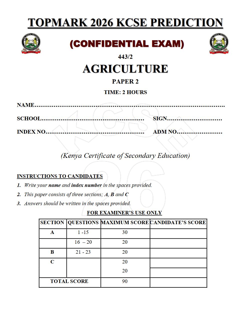 Preview of Form 4 KCSE Prediction Agriculture Paper 2 Prediction Paper 2026