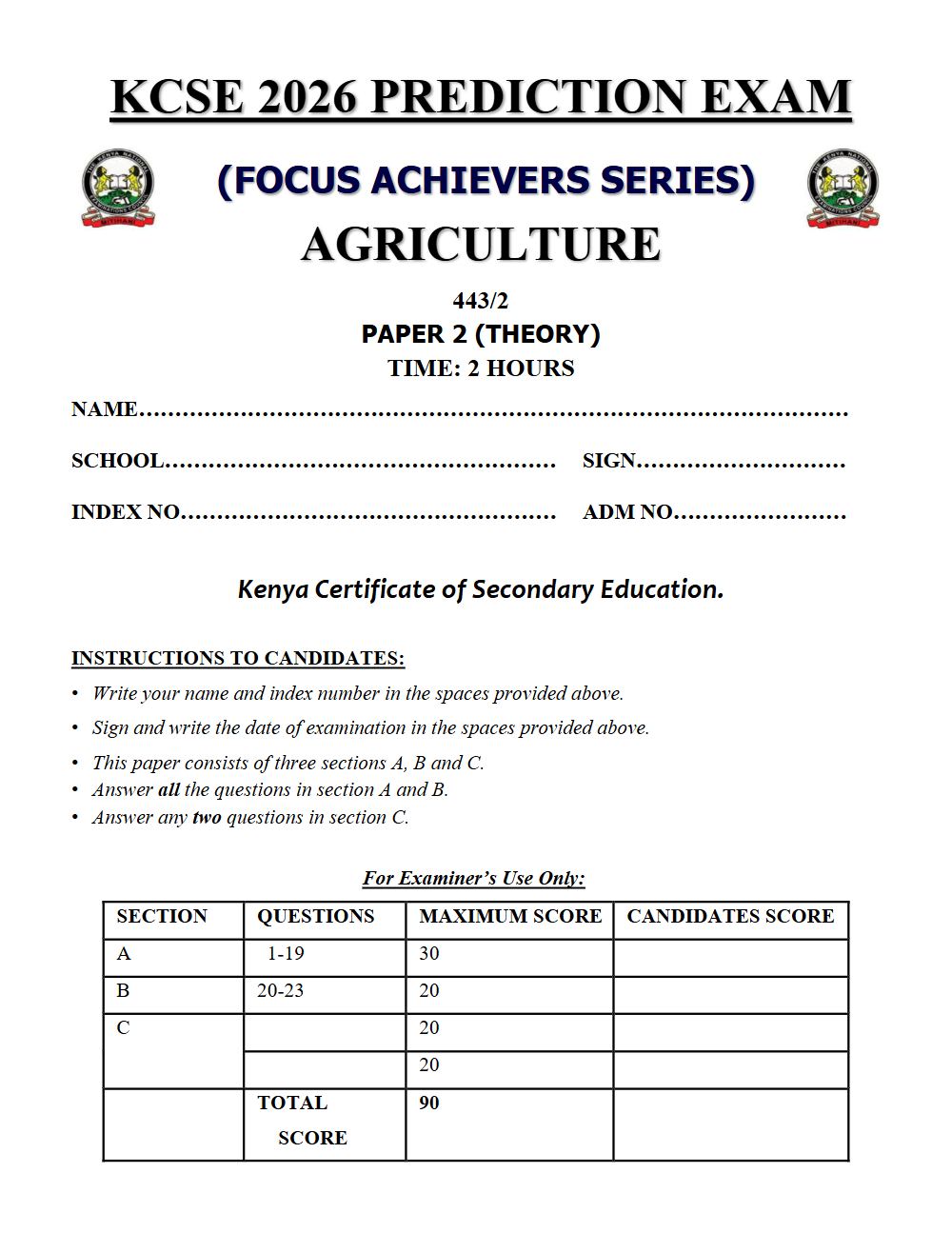 Preview of Form 4 KCSE Prediction Agriculture Paper 2 Prediction Paper 2026