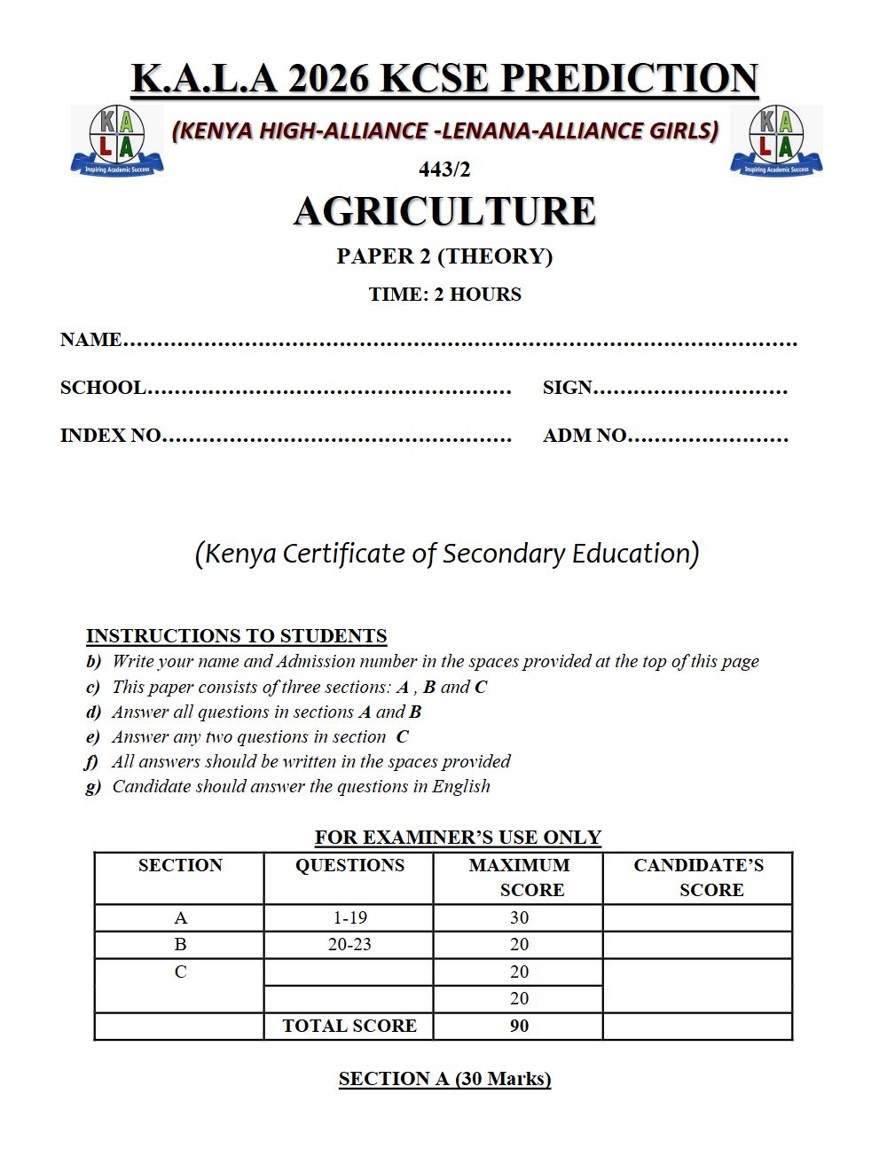 Thumbnail preview of Form 4 Agriculture Paper 2 KCSE Prediction 2026_9