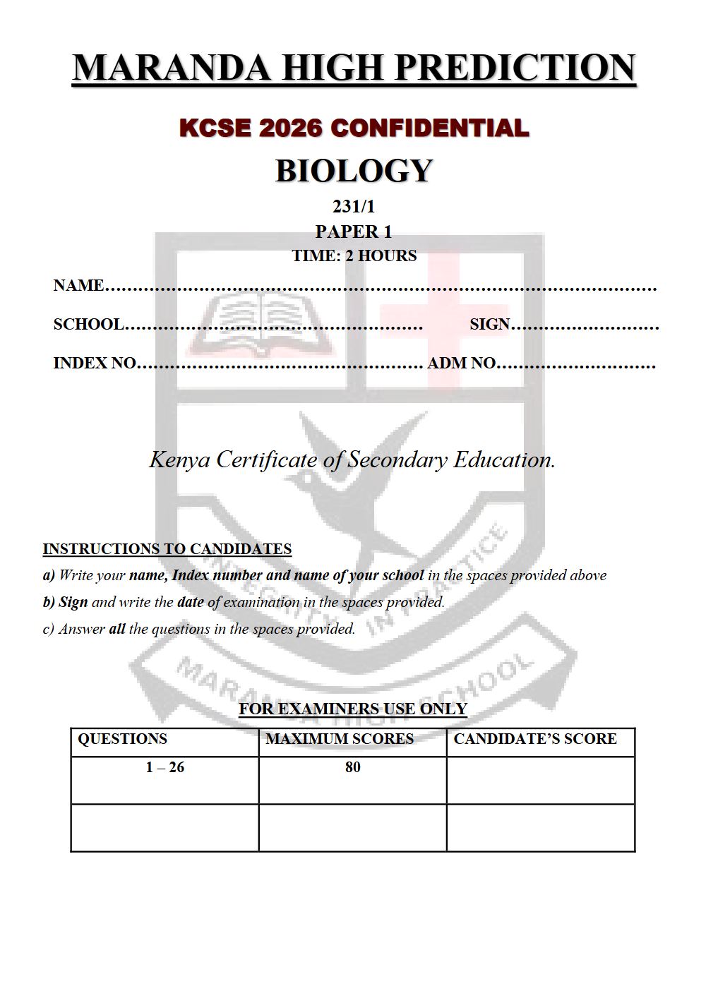 Thumbnail preview of Form 4 Biology Paper 1 KCSE Prediction 2026_22