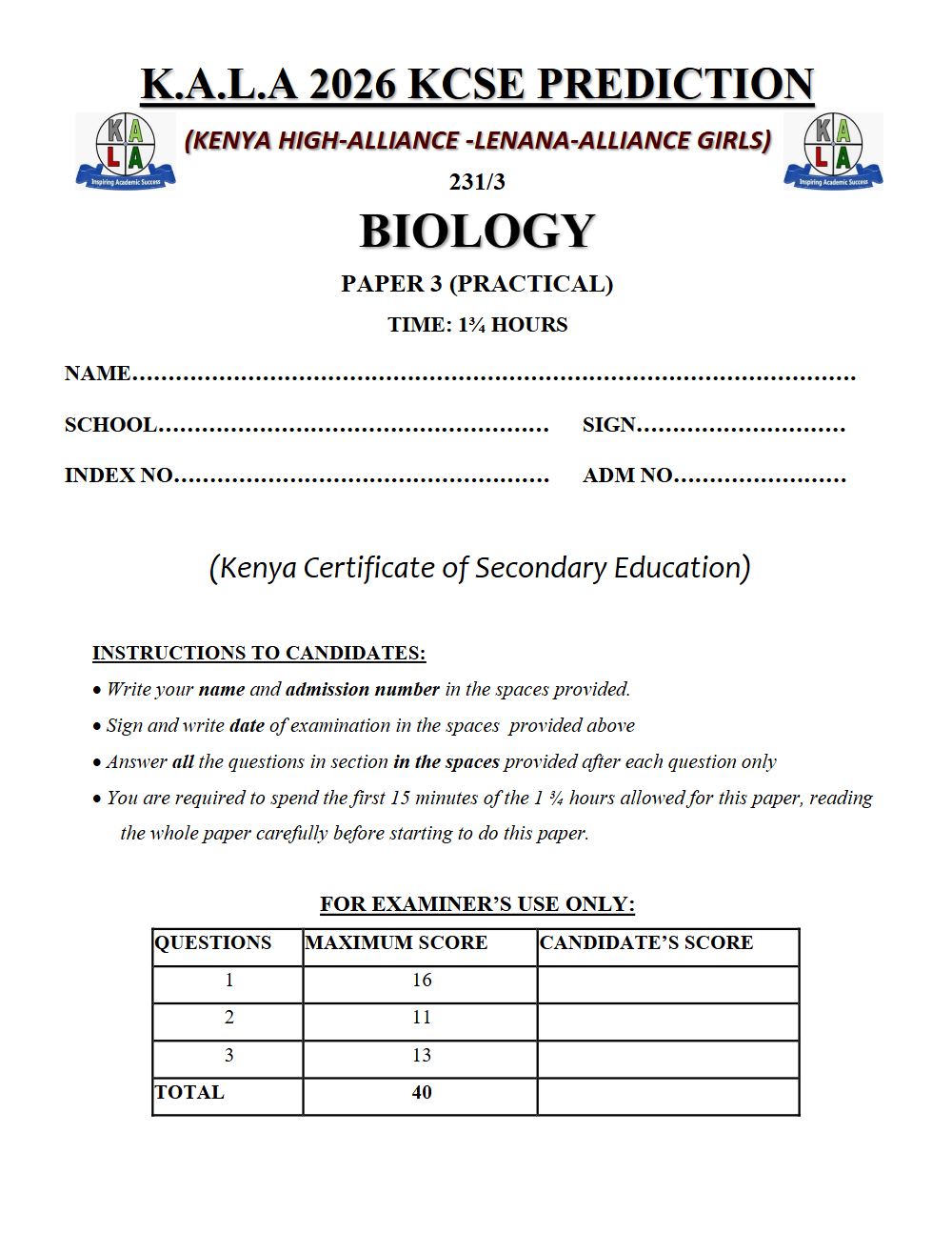 Thumbnail preview of Form 4 Biology Paper 3 KCSE Prediction 2026_9