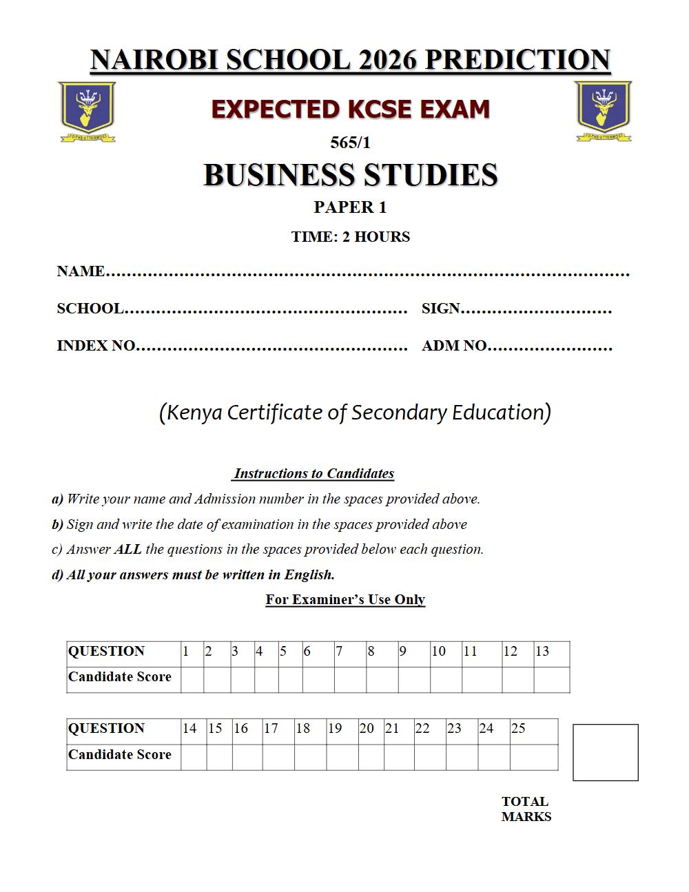 Thumbnail preview of Form 4 Business Studies Paper 1 KCSE Prediction 2026_27
