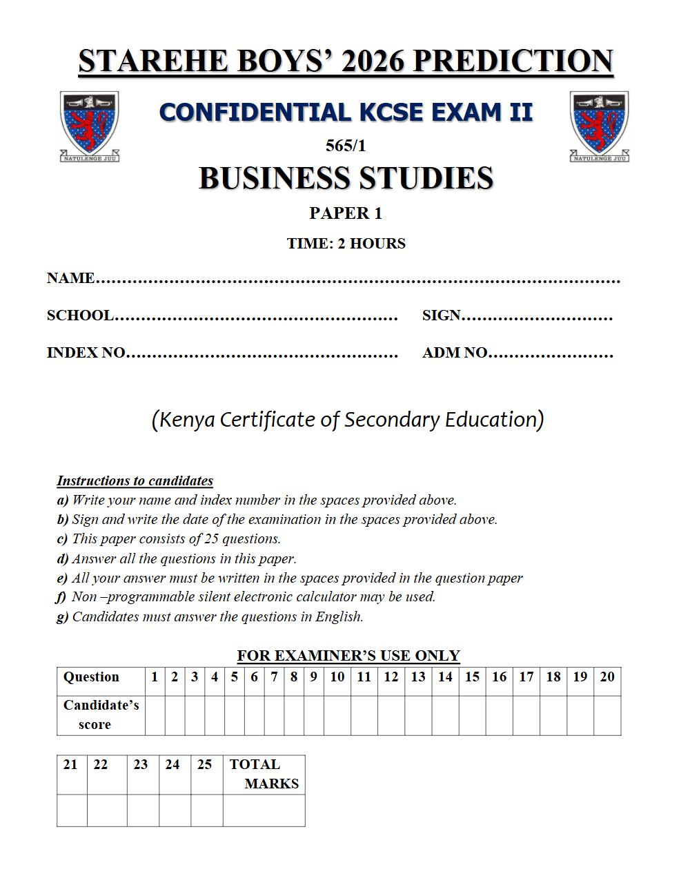 Preview of Form 4 KCSE Prediction Business Studies Paper 1 Prediction Paper 2026