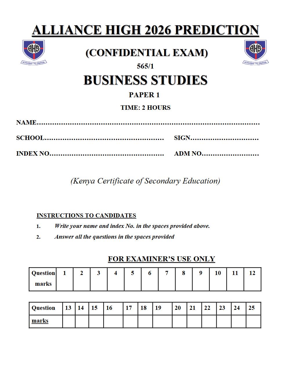 Preview of Form 4 KCSE Prediction Business Studies Paper 1 Prediction Paper 2026