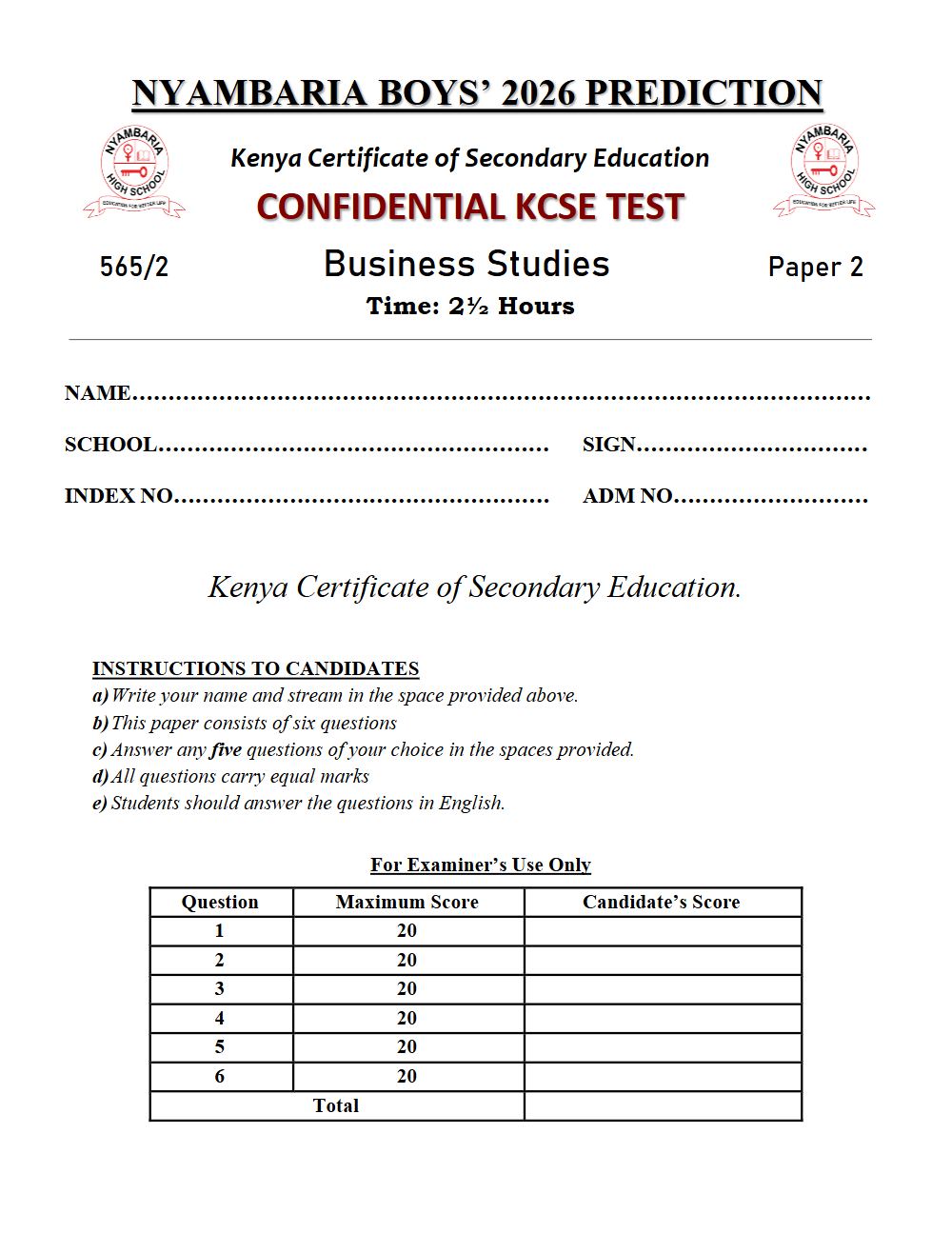 Preview of Form 4 KCSE Prediction Business Studies Paper 2 Prediction Paper 2026