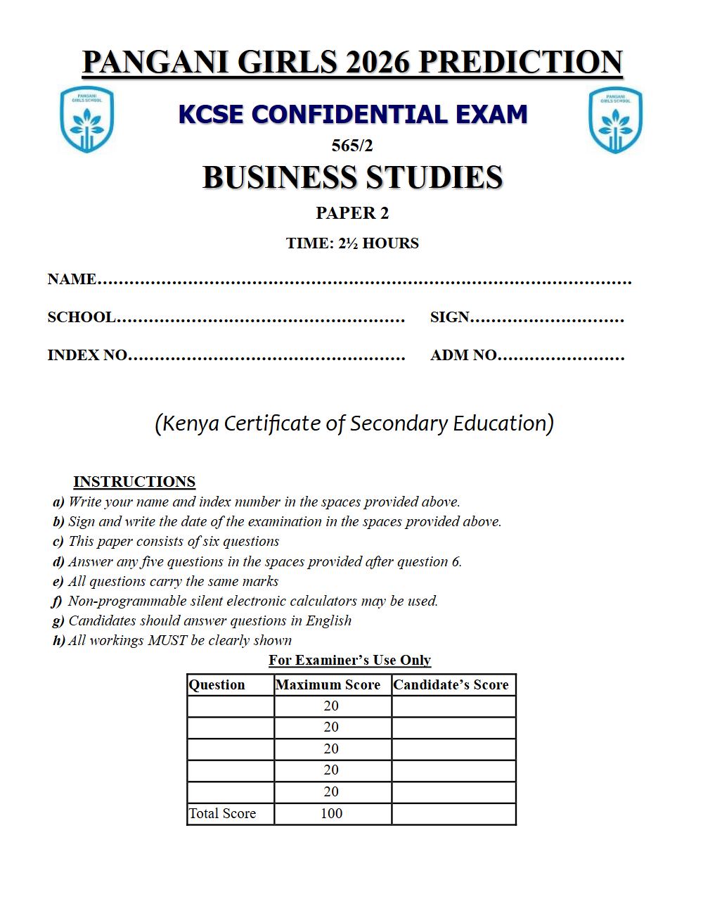 Thumbnail preview of Form 4 Business Studies Paper 2 KCSE Prediction 2026_29