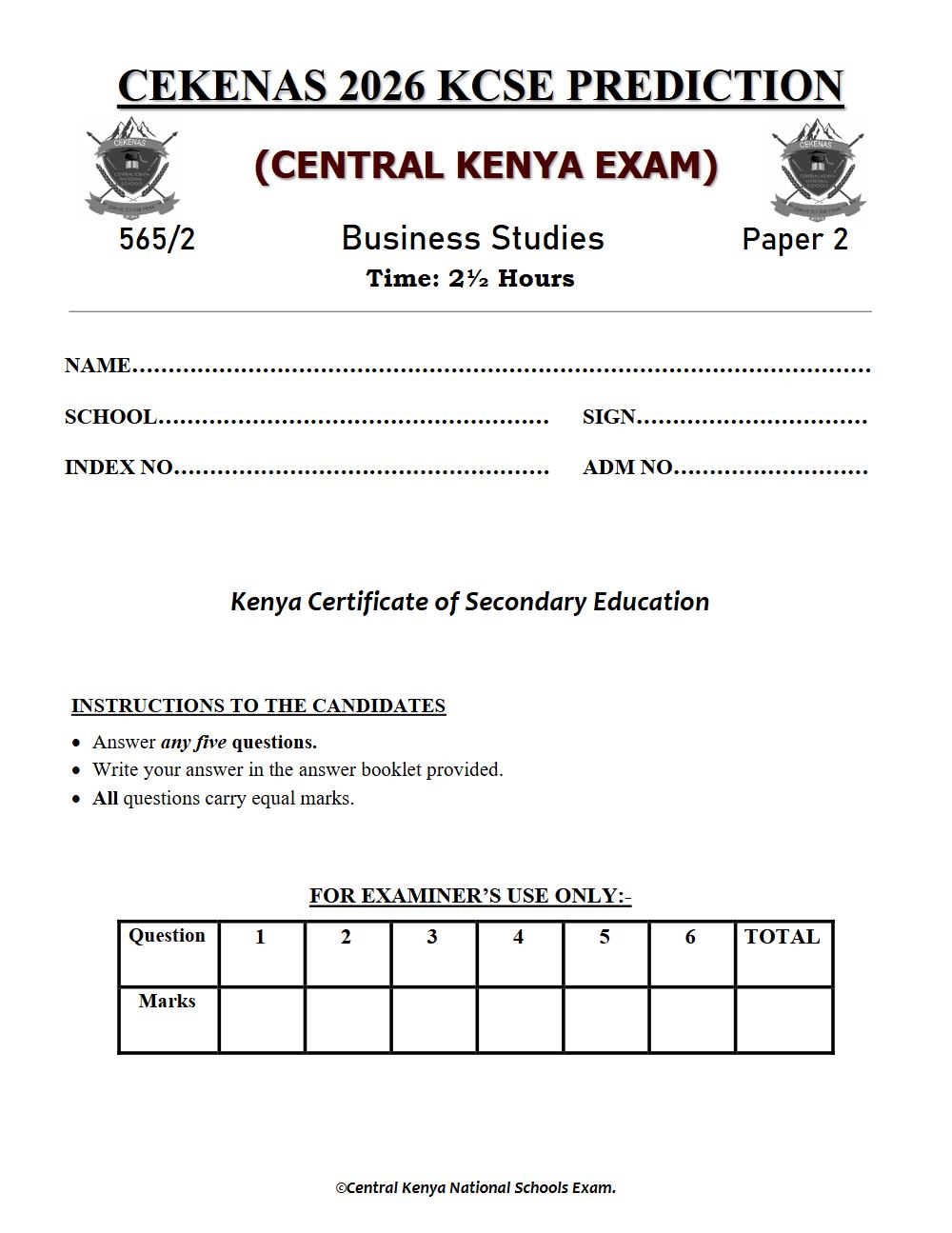 Preview of Form 4 KCSE Prediction Business Studies Paper 2 Prediction Paper 2026