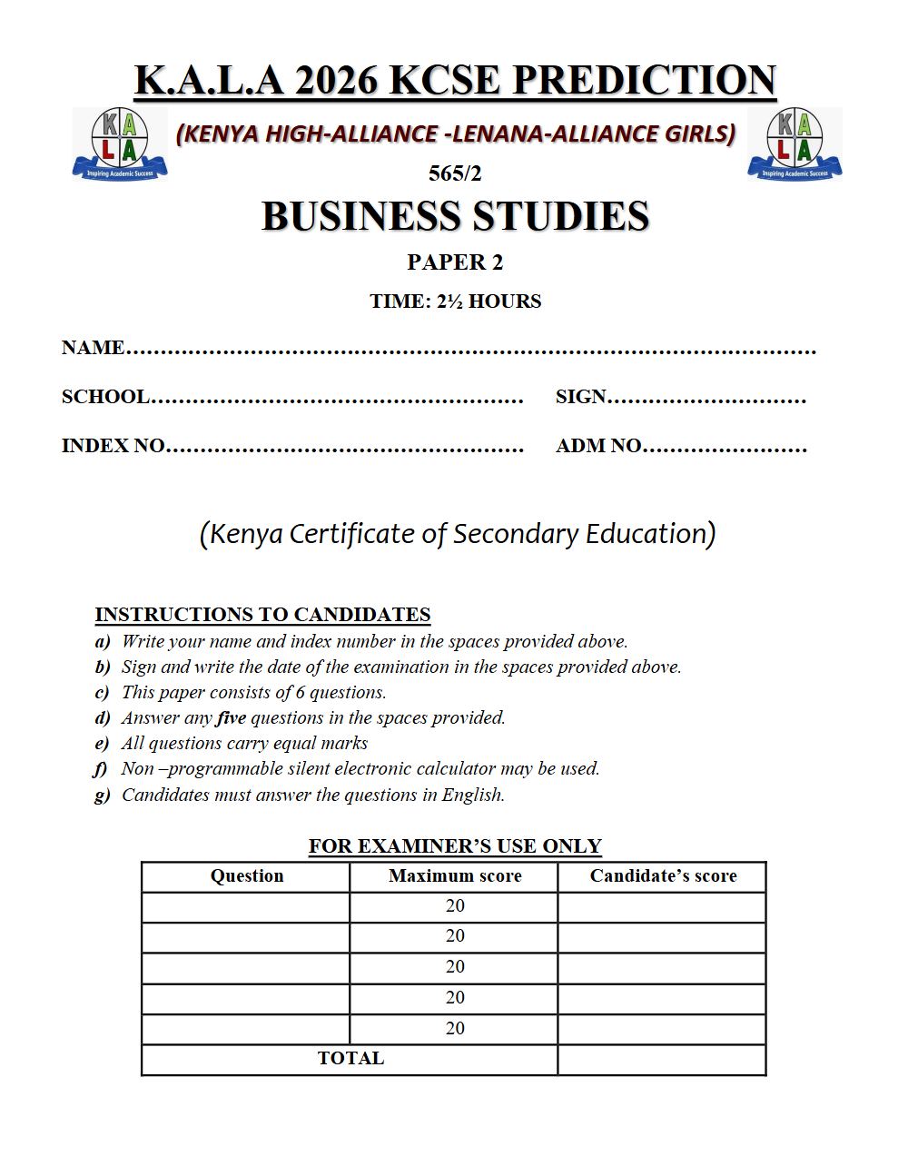 Thumbnail preview of Form 4 Business Studies Paper 2 KCSE Prediction 2026_9