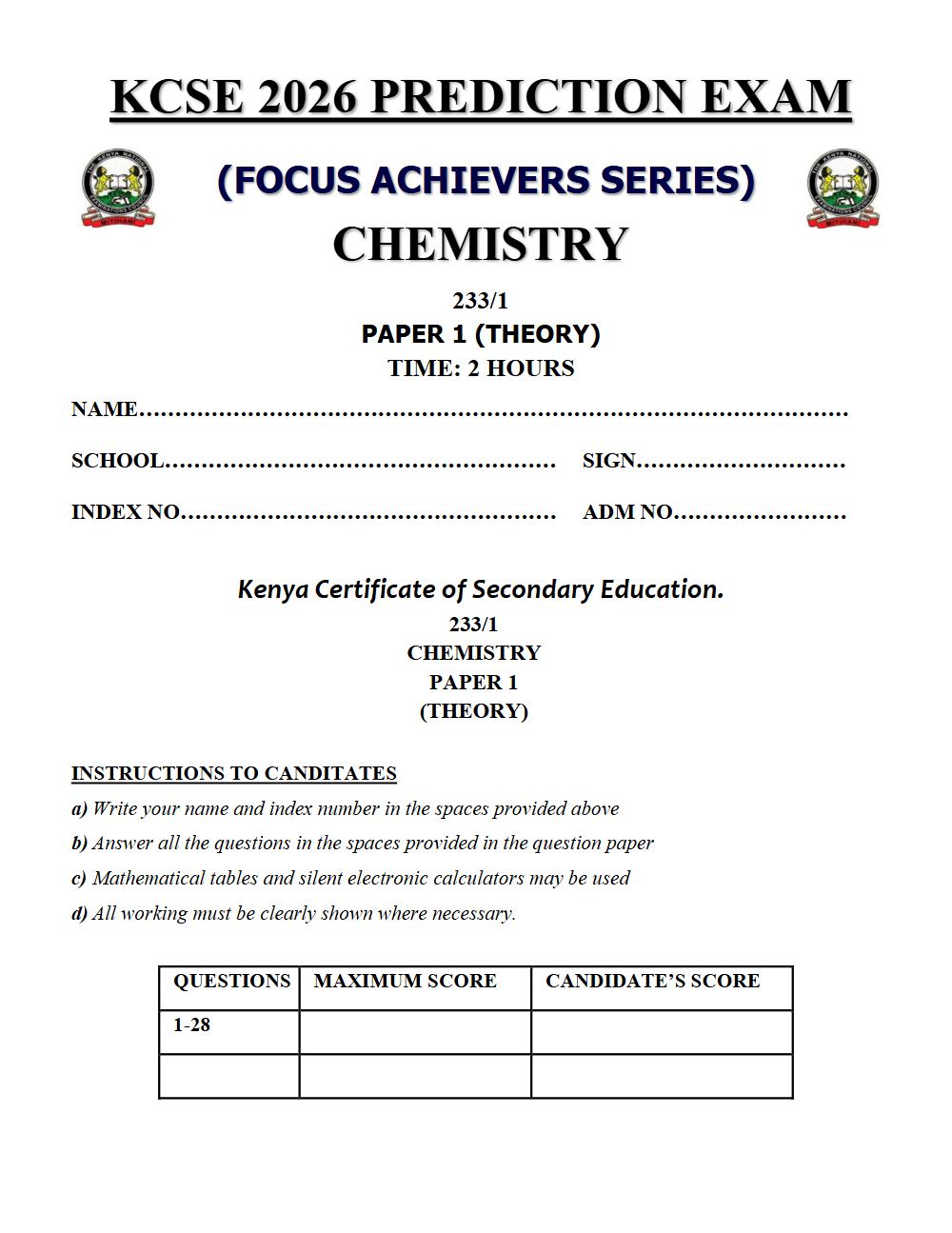 Thumbnail preview of Form 4 Chemistry Paper 1 KCSE Prediction 2026_8