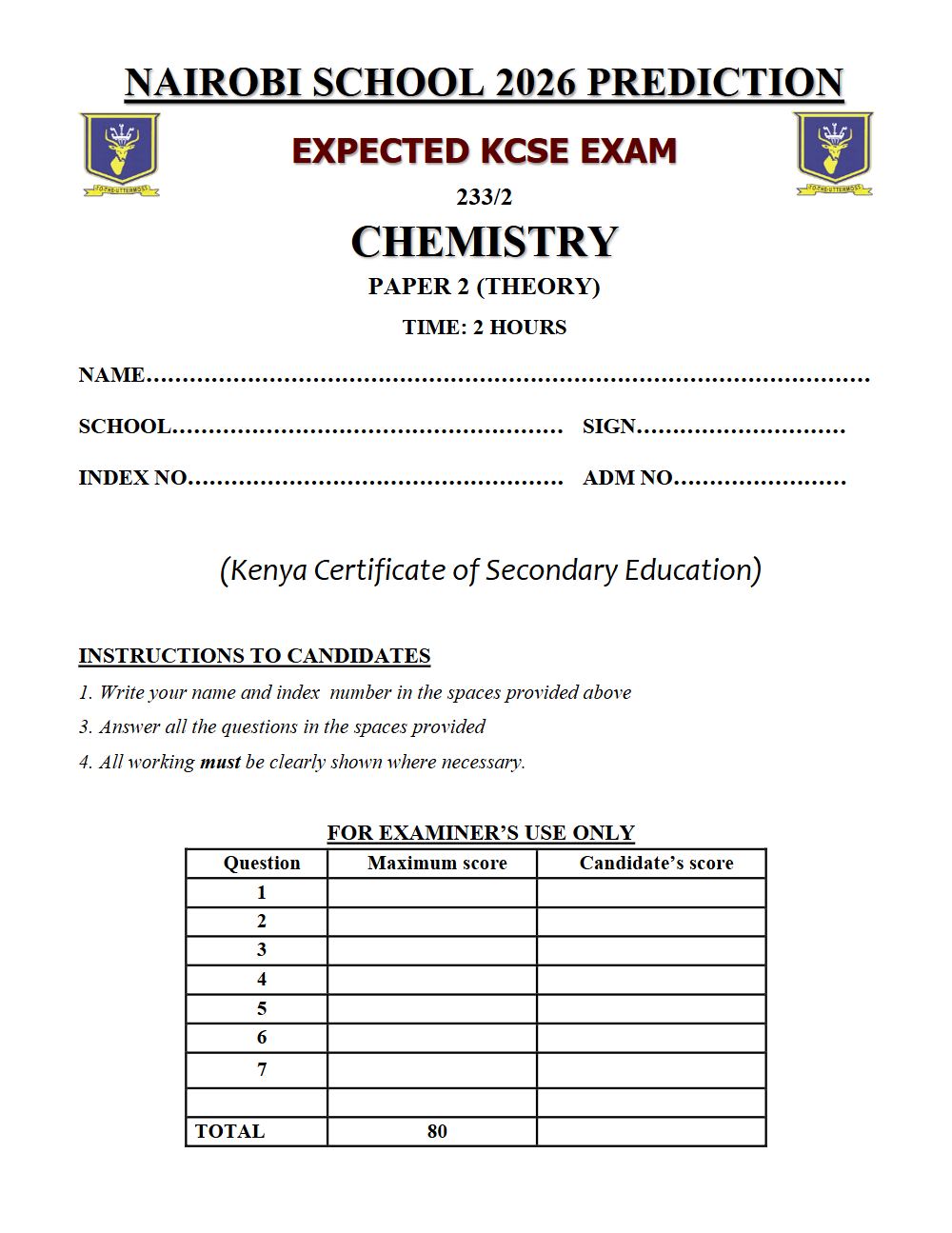 Preview of Form 4 KCSE Prediction Chemistry Paper 2 Prediction Paper 2026