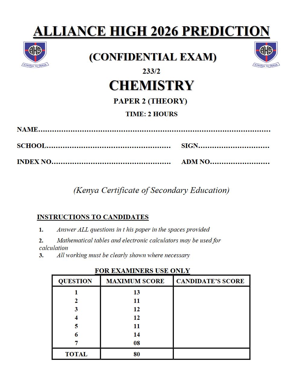 Preview of Form 4 KCSE Prediction Chemistry Paper 2 Prediction Paper 2026