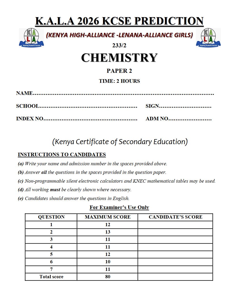 Thumbnail preview of Form 4 Chemistry Paper 2 KCSE Prediction 2026_9