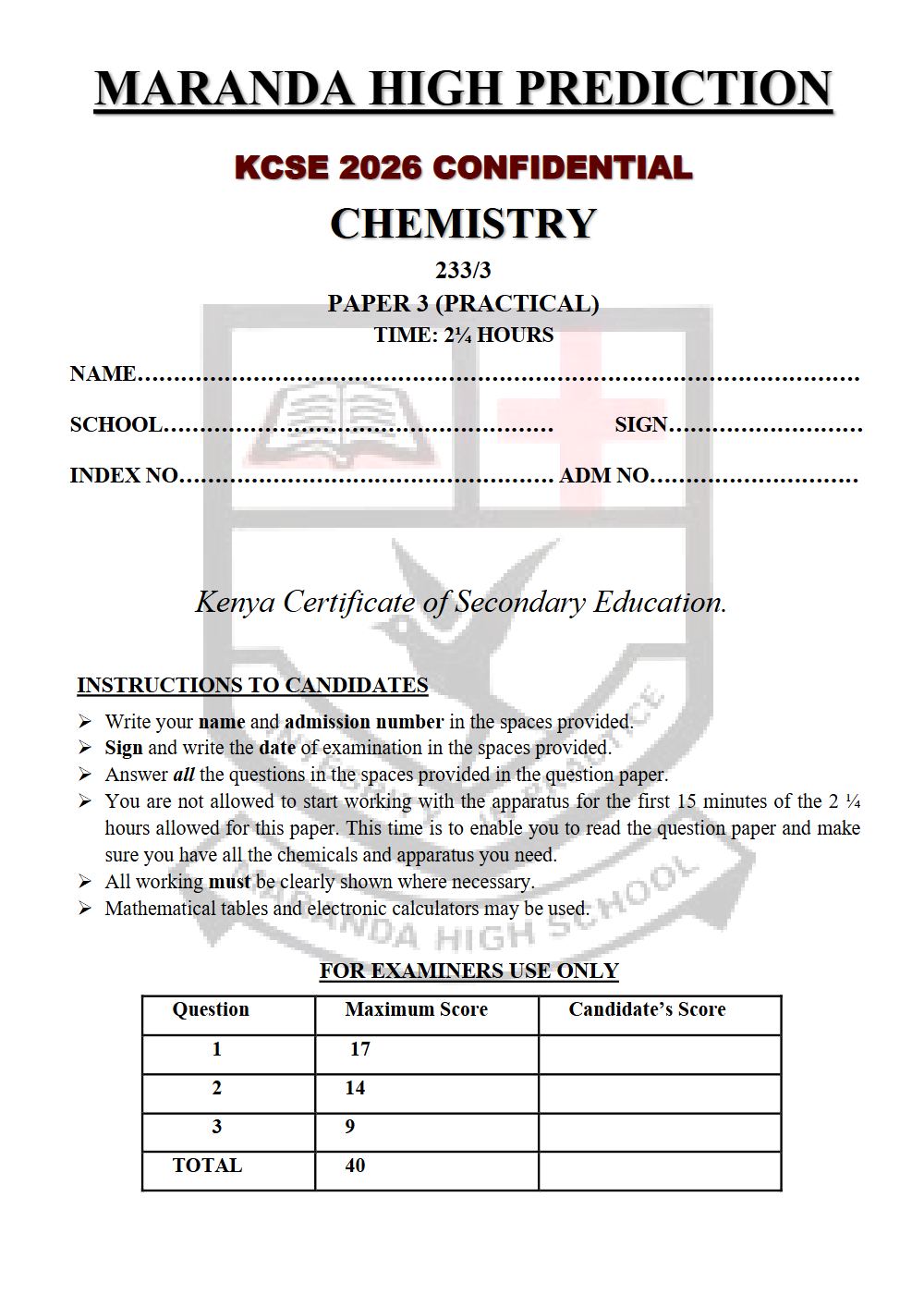 Thumbnail preview of Form 4 Chemistry Paper 3 KCSE Prediction 2026_22