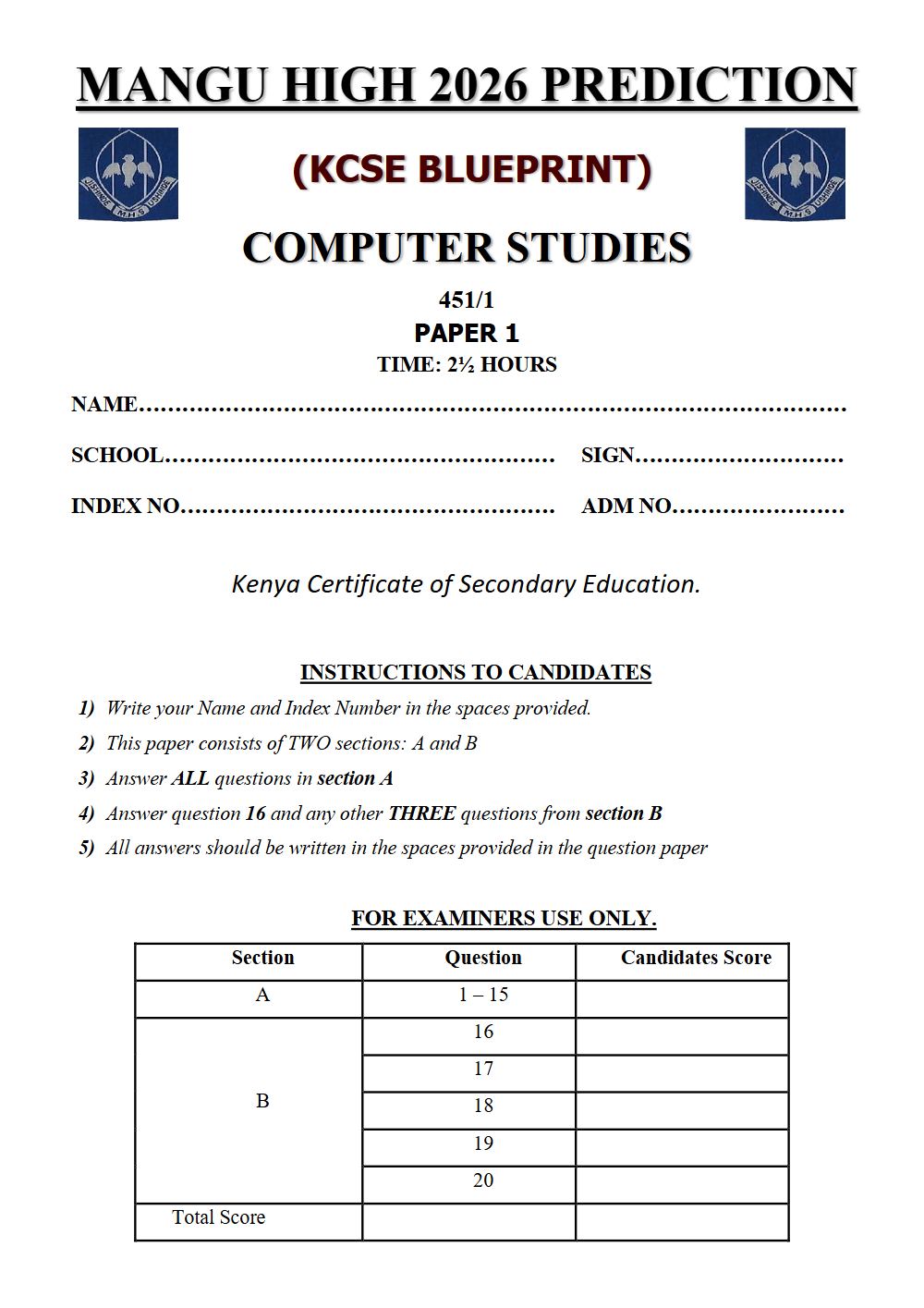 Thumbnail preview of Form 4 Computer Studies Paper 1 KCSE Prediction 2026_21