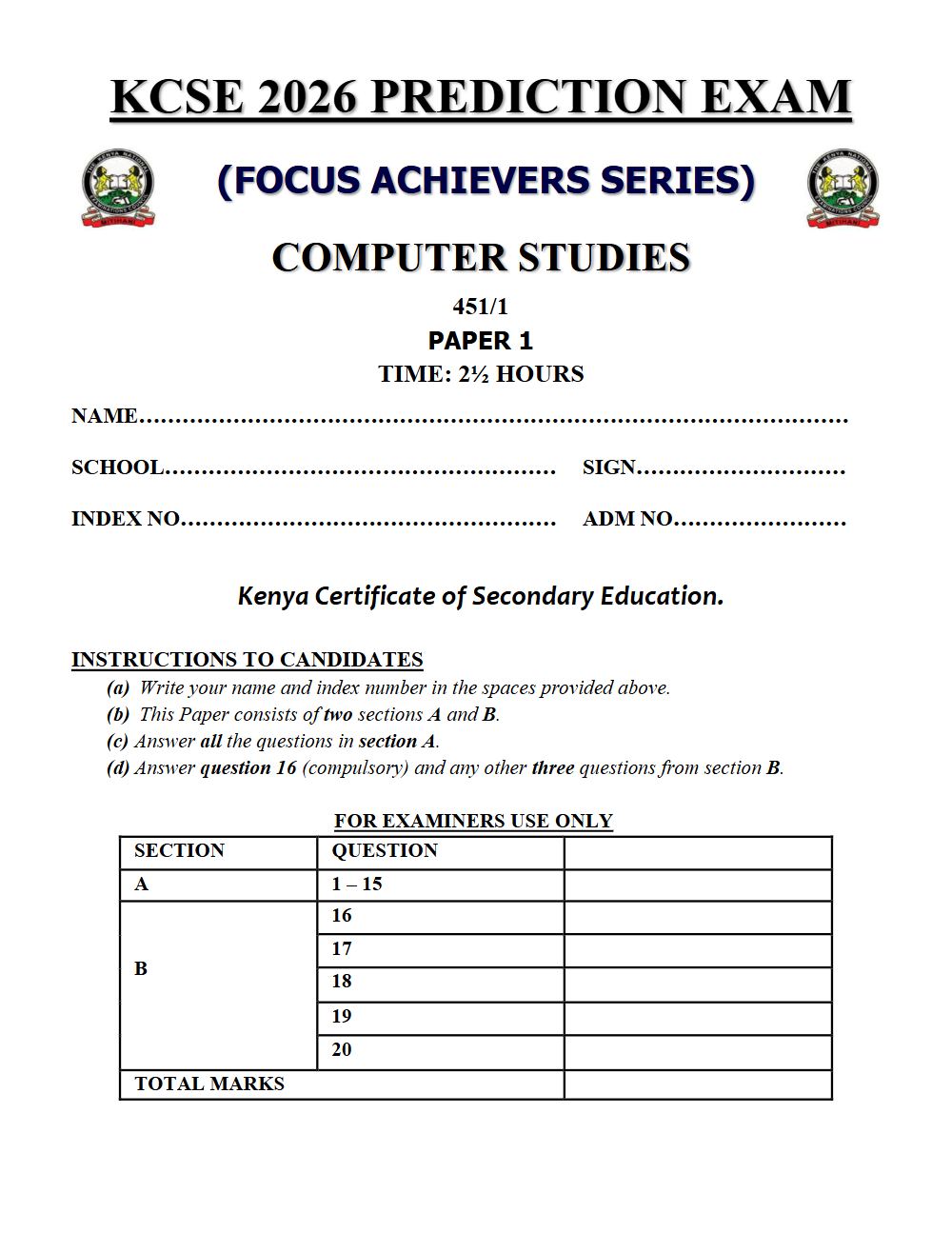 Thumbnail preview of Form 4 Computer Studies Paper 1 KCSE Prediction 2026_8