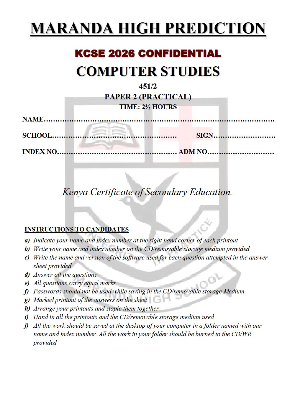 Thumbnail preview of Form 4 Computer Studies Paper 2 KCSE Prediction 2026_22